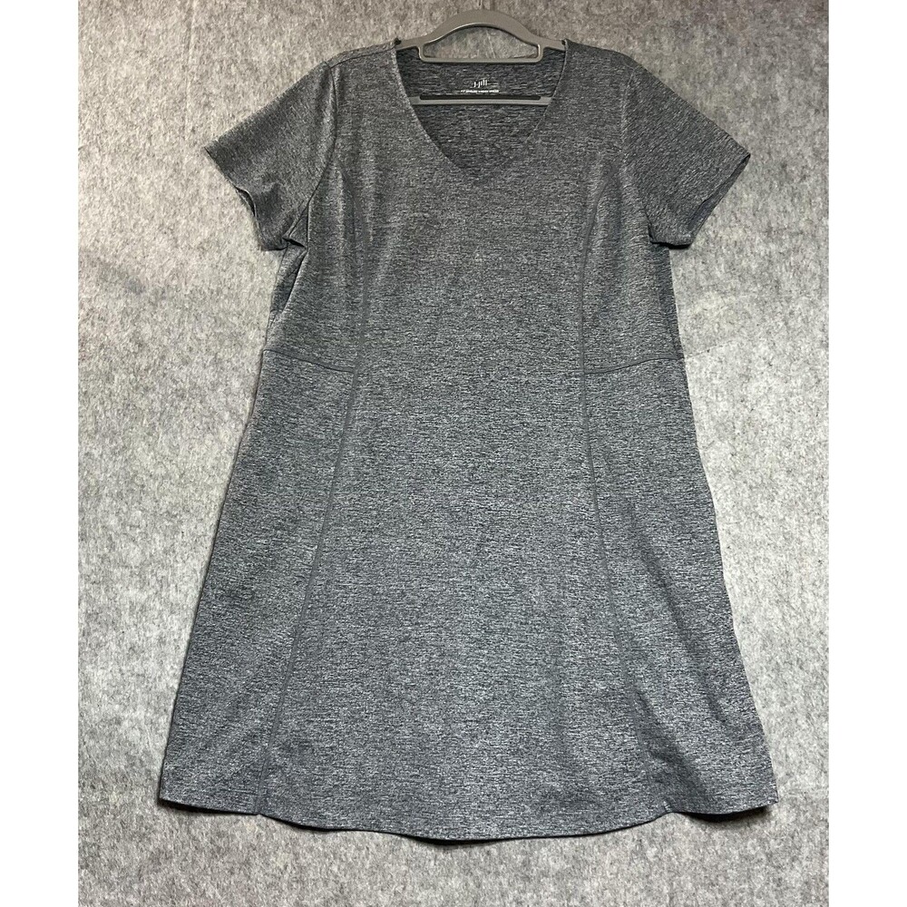 J. Jill Dress Womens Medium Gray Marled Pockets V Neck Short Sleeve A Line Knit